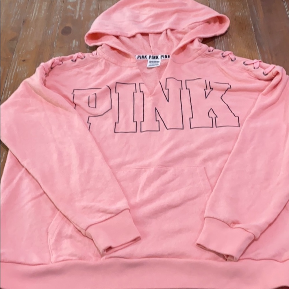 VS PINK Laced up shoulder hoodie sweatshirt